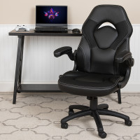 Flash Furniture CH-00095-BK-GG X10 Gaming Chair Racing Office Ergonomic Computer PC Adjustable Swivel Chair with Flip-up Arms, Black LeatherSoft